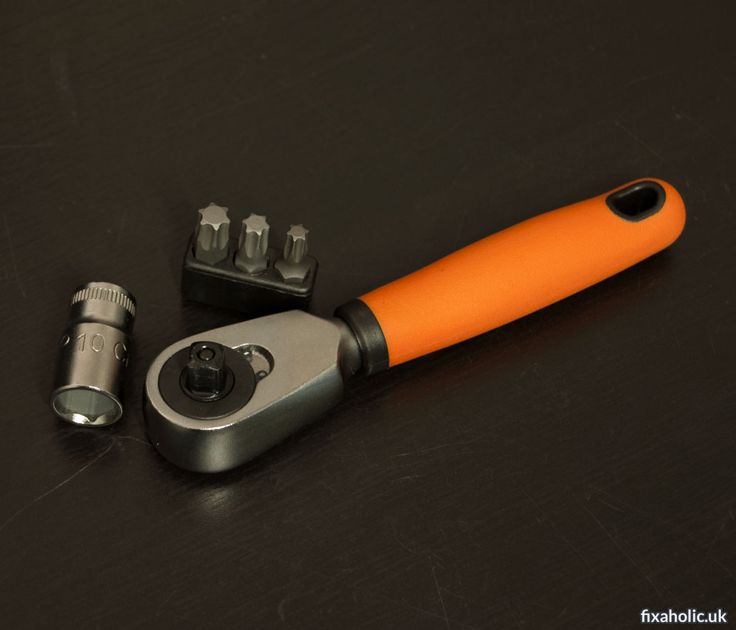 A 10mm socket, 3 Torx bits, and a ratchet handle